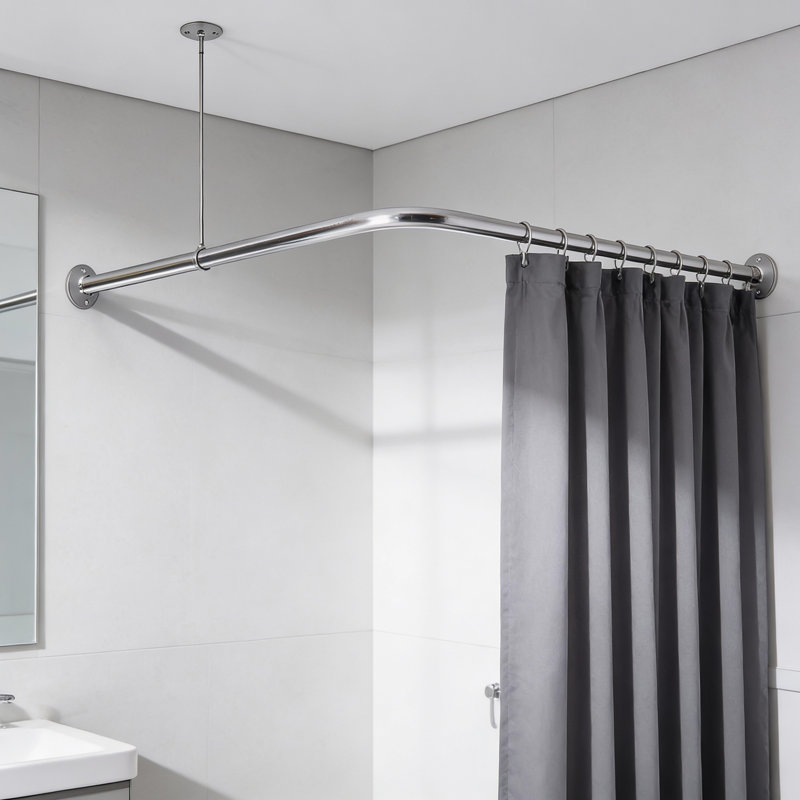 Tringle de rideau de douche en coin de 6 pi, finition aluminium en forme de L 90 degrés