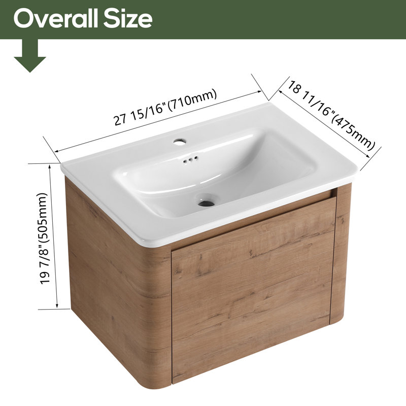 Meuble-lavabo simple avec comptoir en céramique, 28"