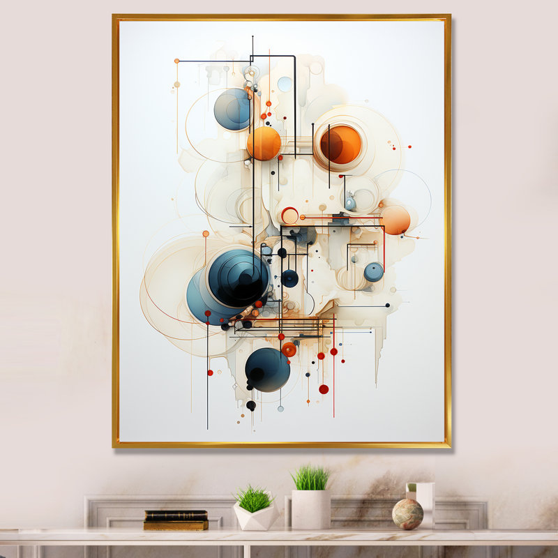 Bleu sarcelle, dessin au trait, symbolisme - impression, H 20 po x l 12 po x P 1 po, Cadre flottant doré