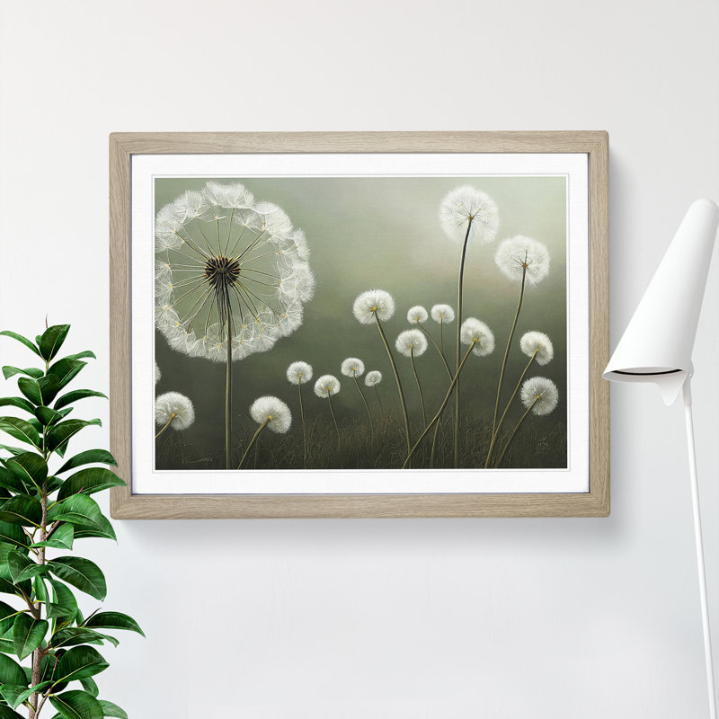 Hopeful Dandelion Flowers - Single Picture Frame Print, 34cm H x 46cm W x 2cm D, Oak