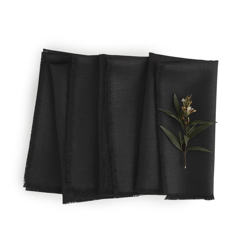 Fringe - 100% Pure Linen Dinner Napkins, Black