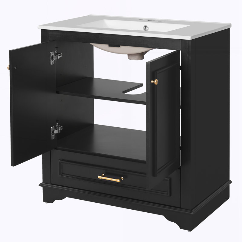 Meuble-lavabo 30 po avec lavabo en céramique, Noir