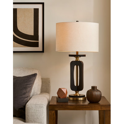 Lampe de table en poly - noir optique - abat-jour sable