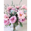 Arrangement mauve, rose et dahlia rose
