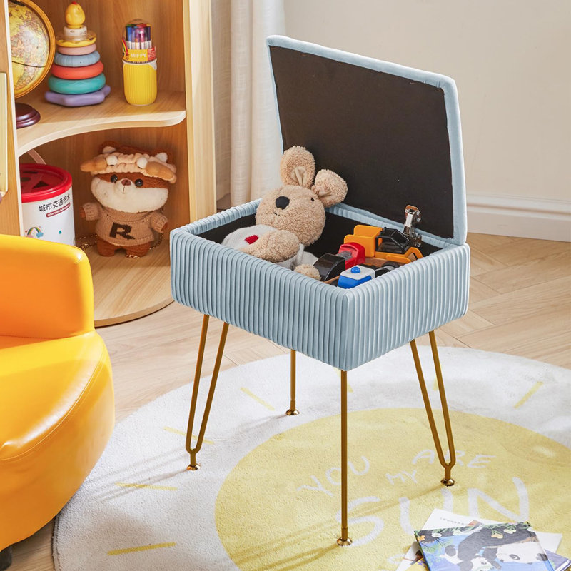 Besar Metal Accent Stool, Blue Gray