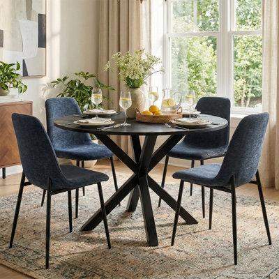 Folmar 39.5" W 5-Piece Round Dining Set with Chenille Chairs