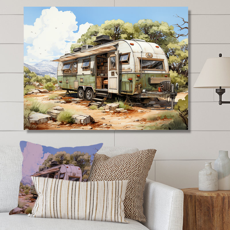 «Camping Van Scenery - Camping Travel», reproduction d'art mural, Toile tendue, H 30 po x l 40 po x P 1,5 po