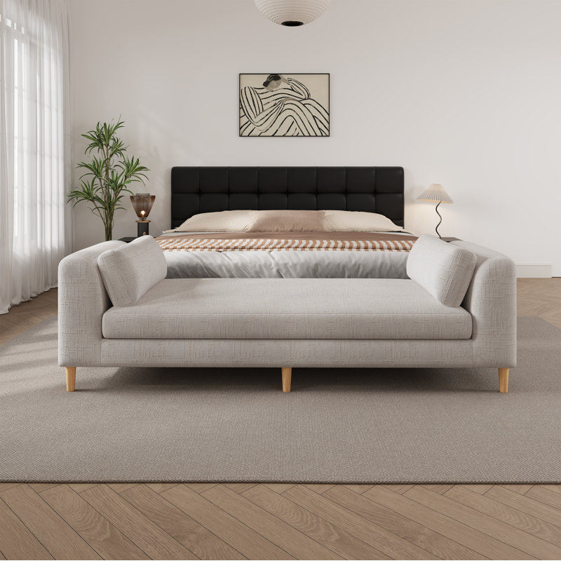 Méridienne moderne rembourrée avec banc et coussins décoratifs Modern, Beige