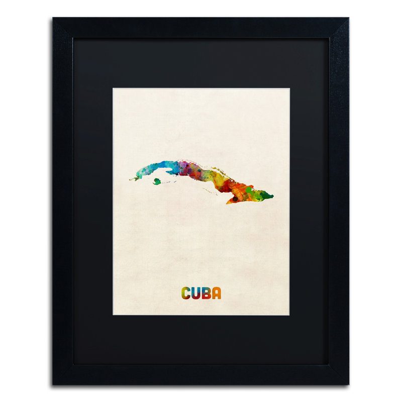 « cuba aquarelle map », impression encadrée sur toile, H 20 po x l 16 po x P 0,5 po
