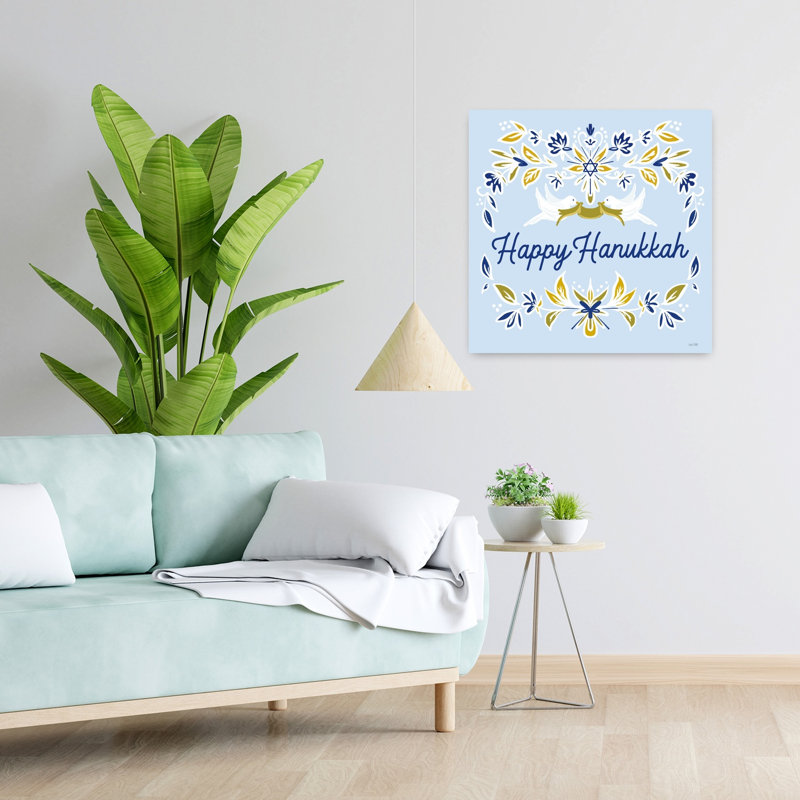 Happy Hanukkah Doves Contemporary Winter Art, 24" H x 24" W