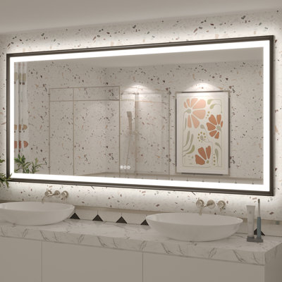 Molly Black Metal Framed LED Front Light and Backlit Anti-Fog Wall Bathroom/ Vanity Mirror
