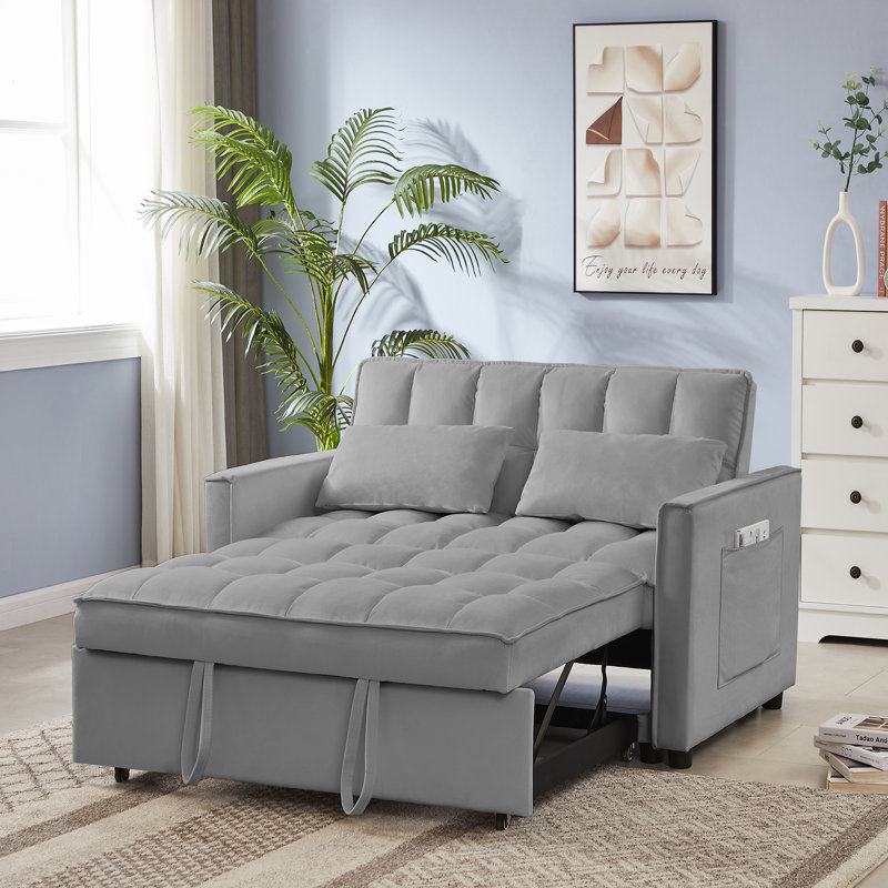 NOUVEAU Canapé-lit en velours gris (pieds de 7 cm)
