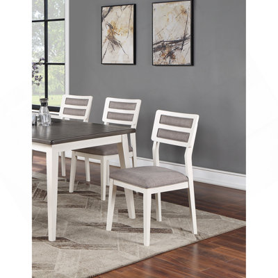 Beautiful Unique Set Of 2 Side Chairs White And Grey Kitchen Dining Room Furniture Ladder Back Design Chairs Cushion Upholstered
