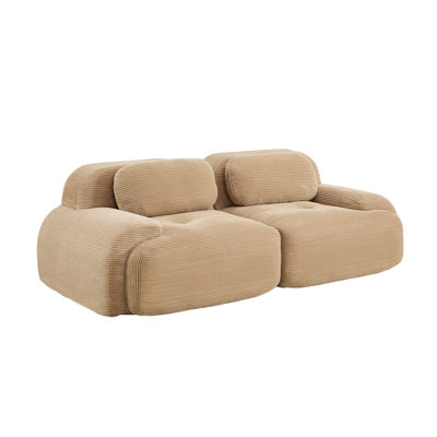 82" Camel 2-Seat Modular Corduroy Sectional Sofa Curved Armrest Ready-to-Use for Living Room Bedroom Media Room