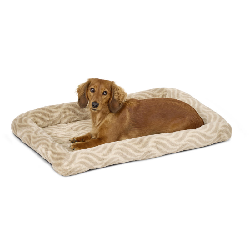 Tan Wave Quilted Rectangular Pet Bed for Small Dogs