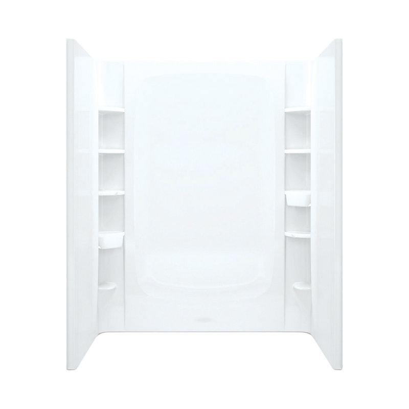 Ensemble de douche rectangulaire sans cadre de 60 po x H 75,75 po avec porte-serviettes et base inclus, Nickel, Blanc