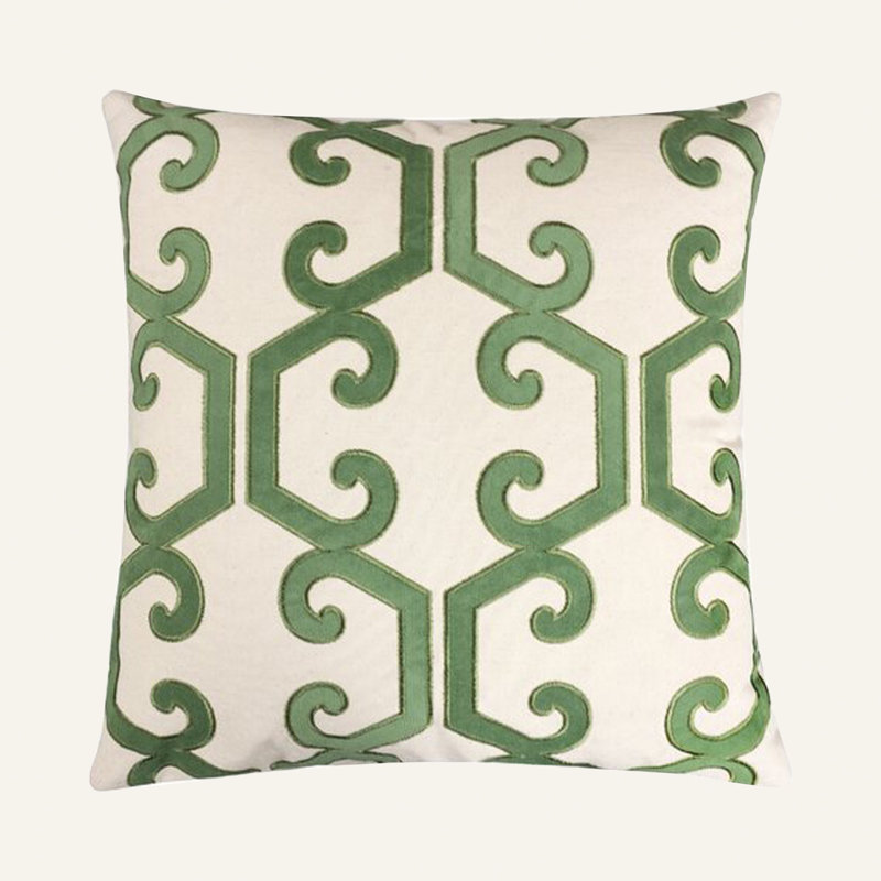 Appliqued Cotton Outdoor Throw Pillow, Green/Ivory