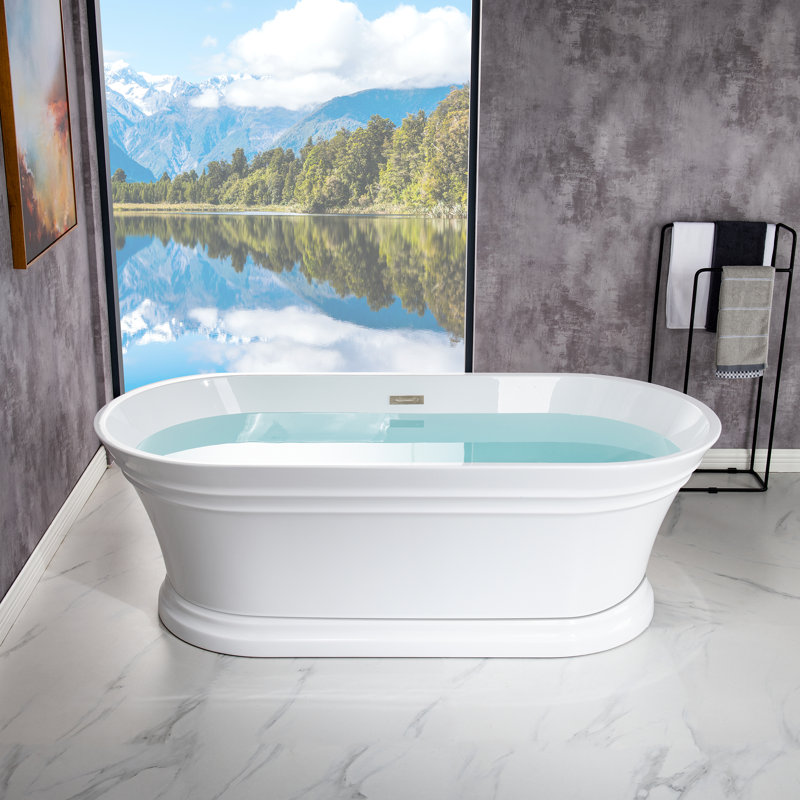 Baignoire de trempage autoportante en acrylique 67 pi x 29,5 po avec piédestal, double extrémité, conception antidérapante