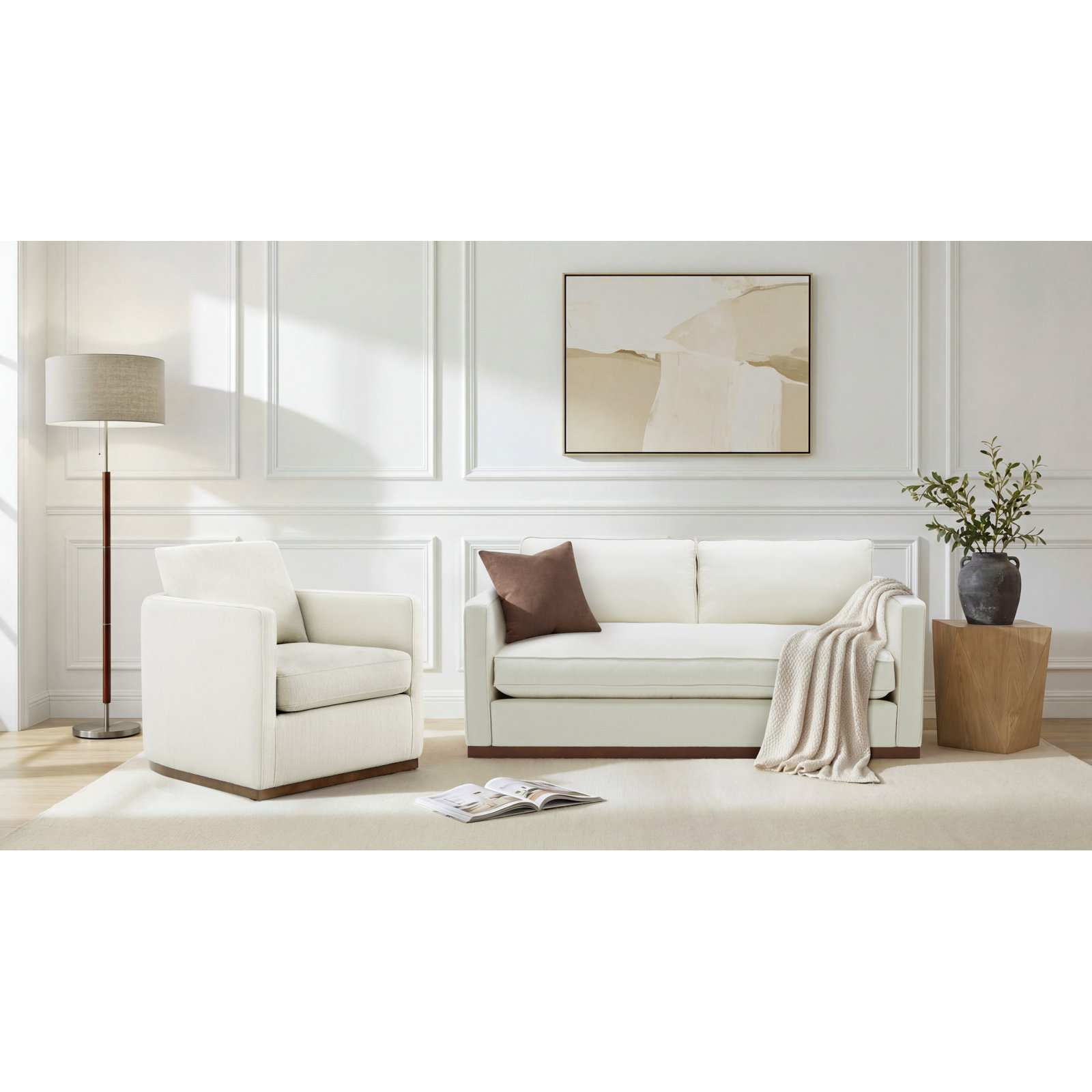 Bobbi 2-Piece Linen Living Room Set, Flanigan Cotton/Marseille Camel