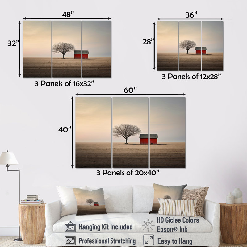 Ensemble de décorations murales grange rouge minimaliste Country Charm II, H 28 po x l 36 po