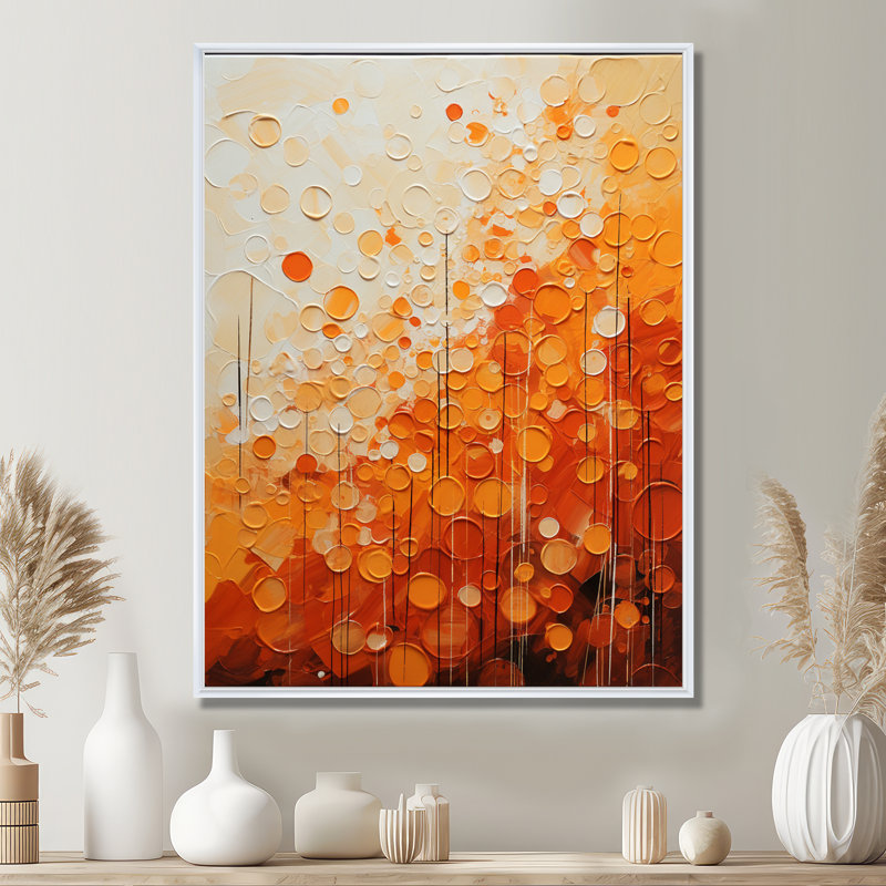 «Tangerine Tango IV», art abstrait sur toile, H 32 po x l 24 po x P 1 po, Cadre flottant blanc