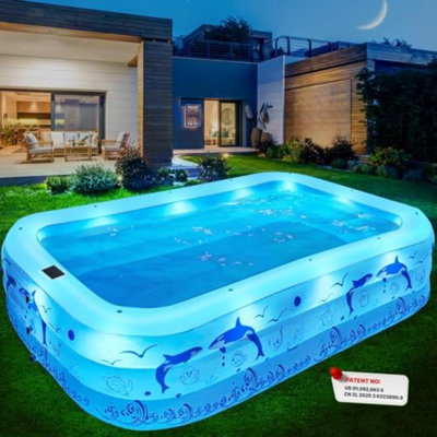 2026 piscines gonflables de mise à niveau avec lumières, piscines gonflables pour adultes, piscine gonflable solaire, grande piscine, piscine gonflable épaissie durable pour cour arrière - bleu clair