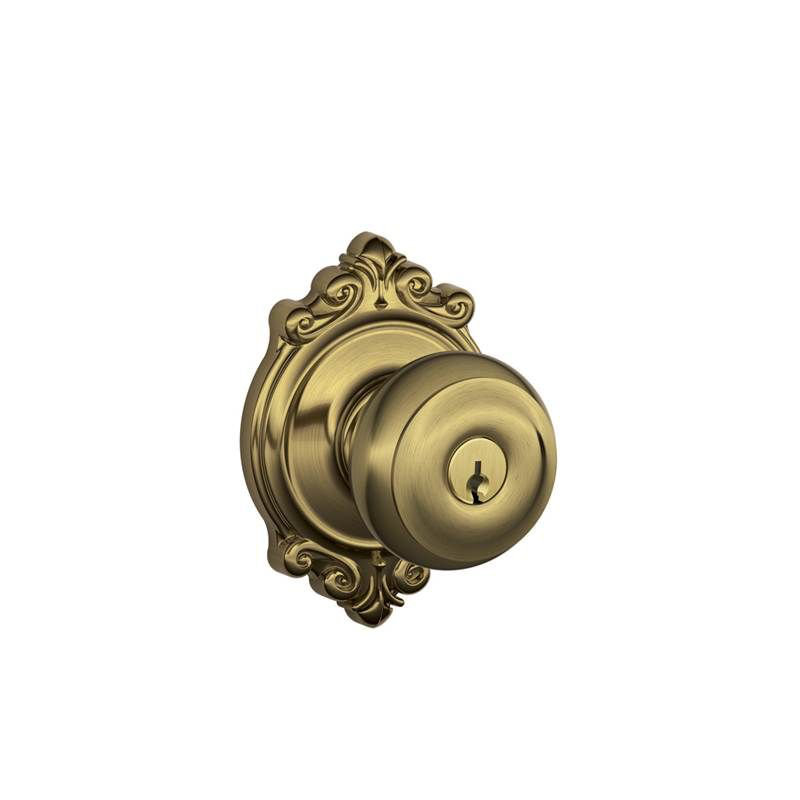 Georgian Knob with Brookshire Trim Keyed Entry Lock, Antique Brass, Keyed Alike, Yes