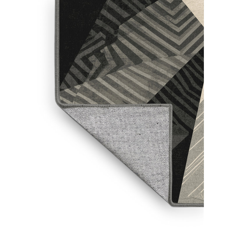 Tapis géométrique gris lavable à la machine Peksenak, Rond 6 pi