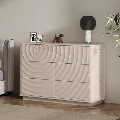 6 Drawer Dresser for Bedroom, 47.2 Inch Wide Modern Chest with Handle-Free Ripple Design, Wooden Organizer for Closet and Living Room