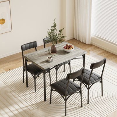 5-Piece Dining Table Set for 4 with Upholstered Chairs, Rectangular Kitchen & Dining Room Table Set Space-Saving Furniture for Small Space, Apartment,