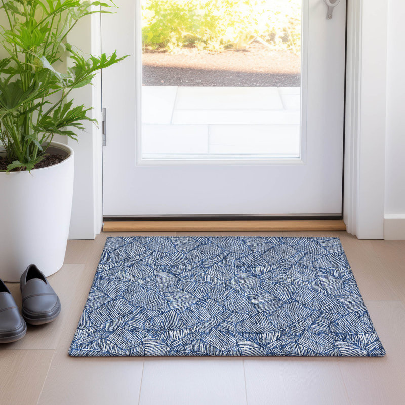 Premium Machine Washable Prisco Navy Rug, Rectangle 1'8" x 2'6"