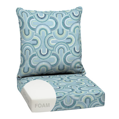 Ensemble de coussins de siège profond en mousse ARDEN, 24 po x 24 po, résistant aux intempéries, coussin de patio résistant à la décoloration, coussin de dossier et de siège pour chaise, canapé et canapé à motif géométrique bleu côtier