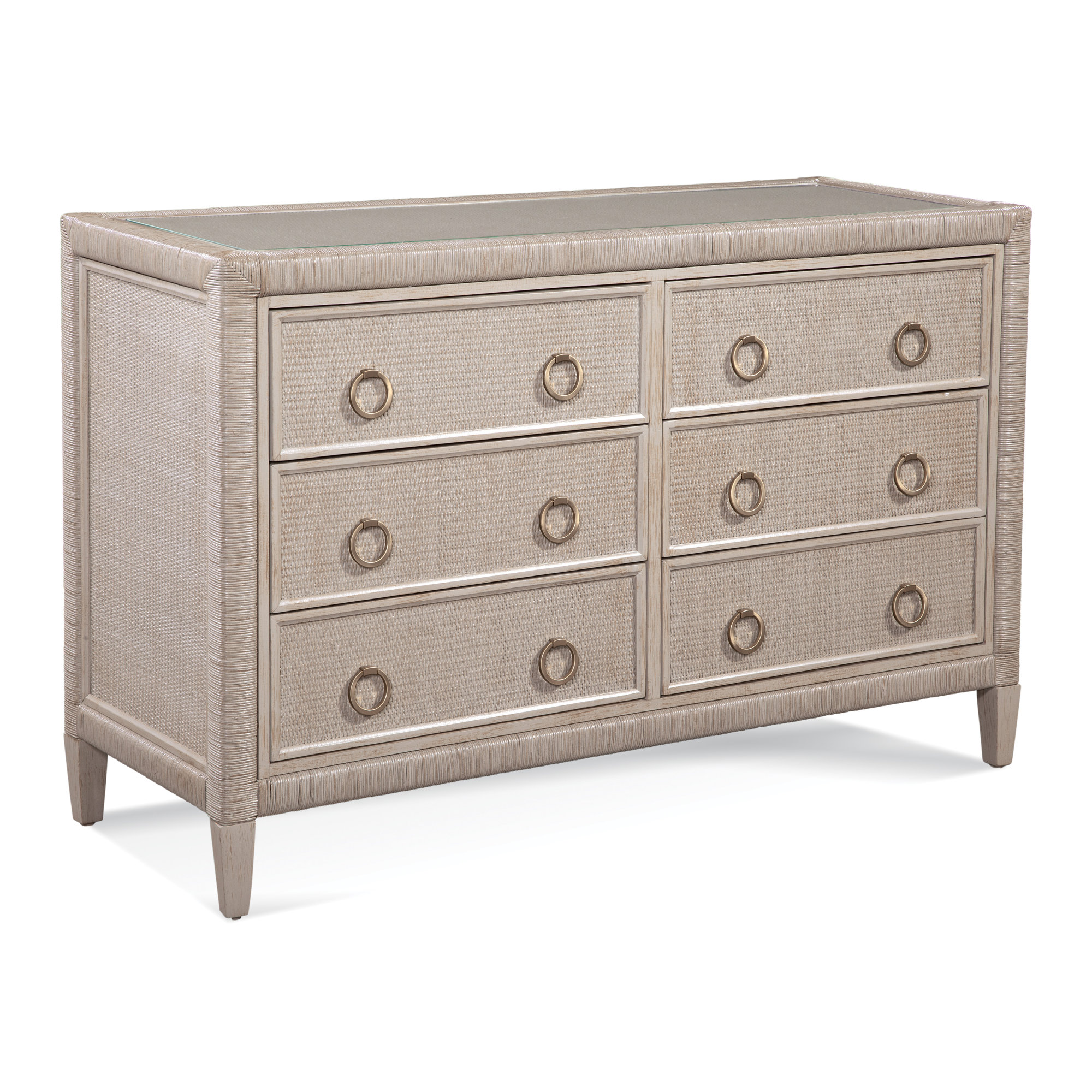 Warwick 6-Drawer 54" W Double Dresser, Antique Frost White, Satin Nickel