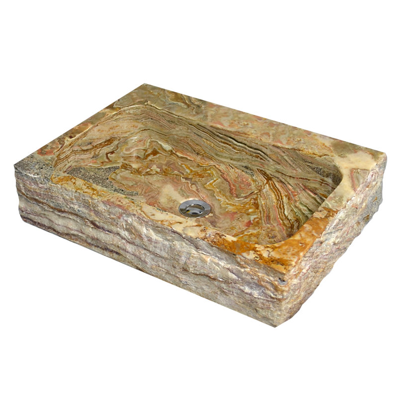Lavabo de salle de bain vasque rectangulaire en pierre naturelle avec trop-plein