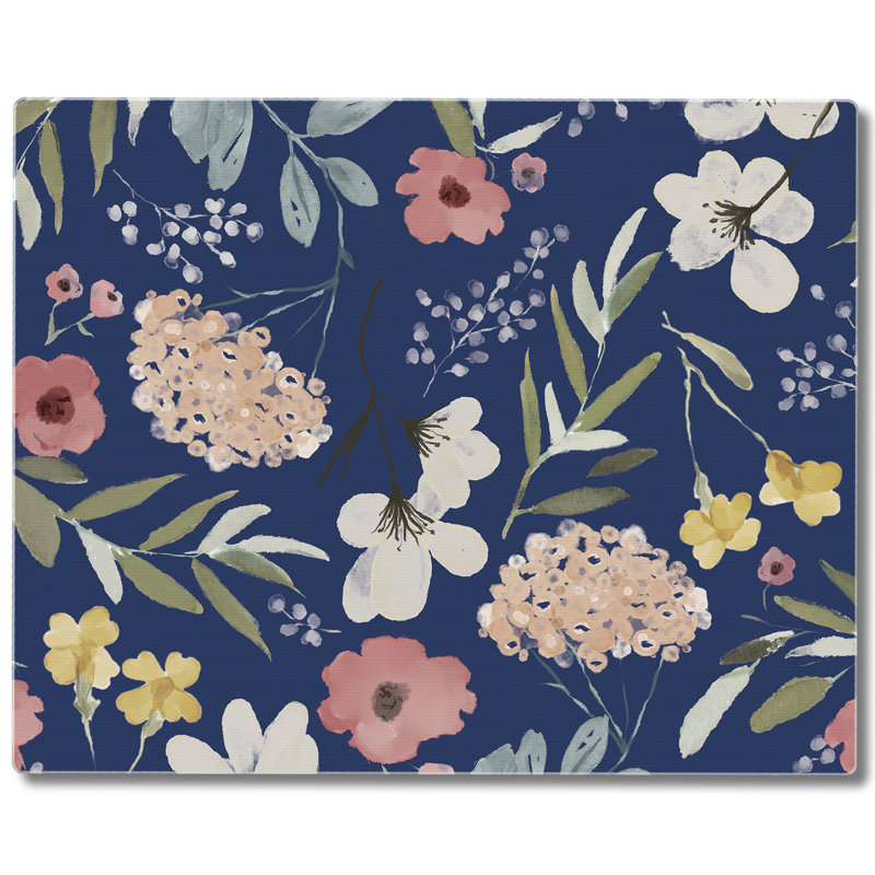 Blue Floral Tempered Glass Cutting Board 10" x 8"