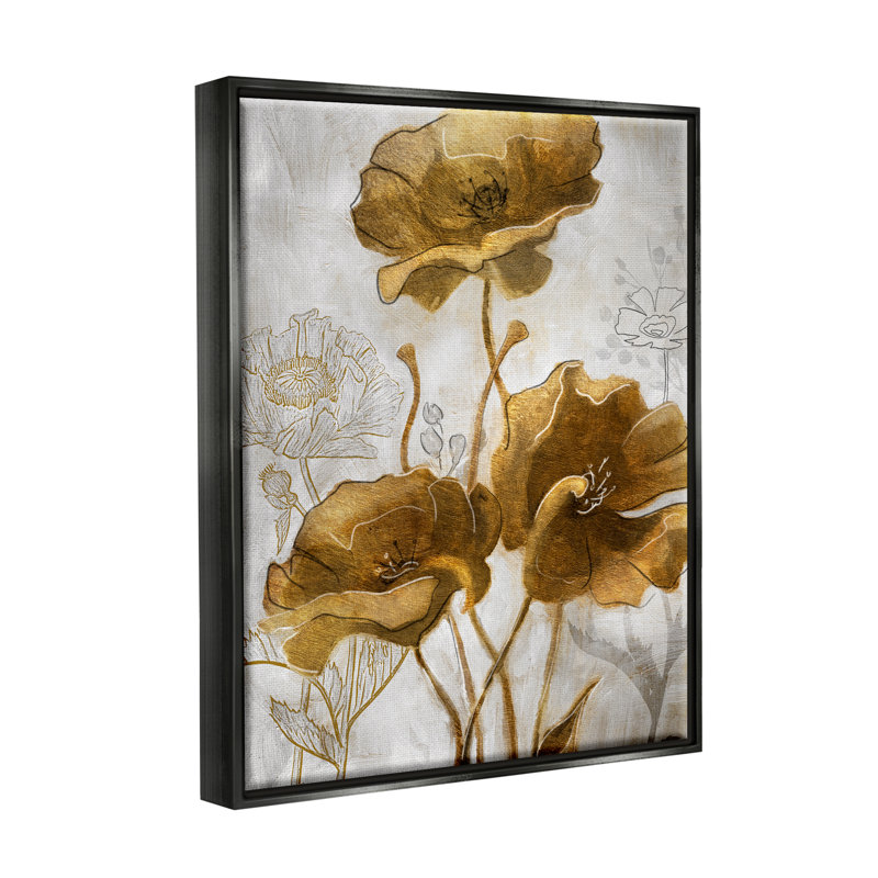 Art abstrait sur toile de coquelicots argentés et dorés par Studio W, H 21 po x l 17 po x P 1,7 po