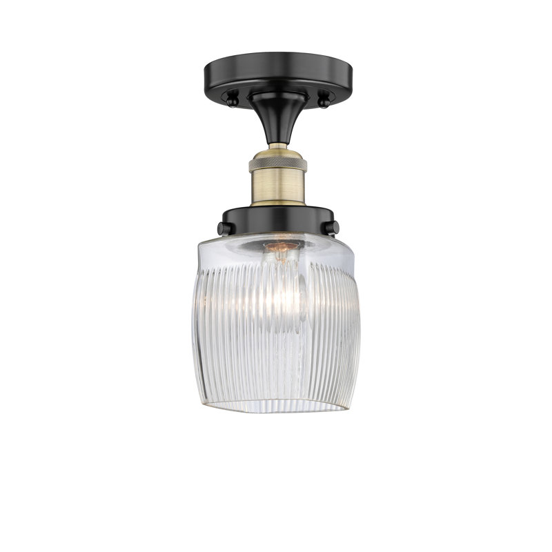 Keenan Glass Semi Flush Mount, Black Antique Brass