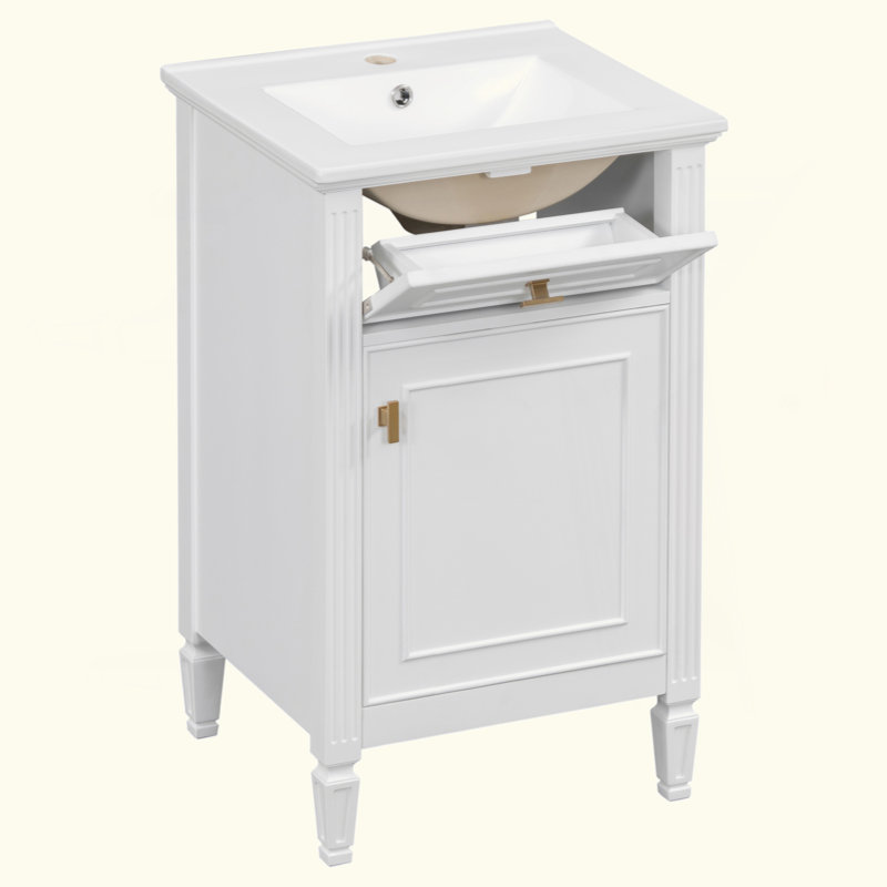 Meuble-lavabo de 20 po avec lavabo, pieds en bois massif, tablette réglable, tiroir inclinable, boutons en alliage de zinc, armoire autoportante moderne pour petite salle de bain