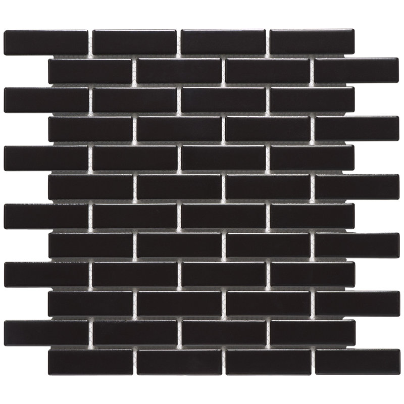 1" x 3" Porcelain Brick Joint Mosaic Wall & Floor Tile, Black