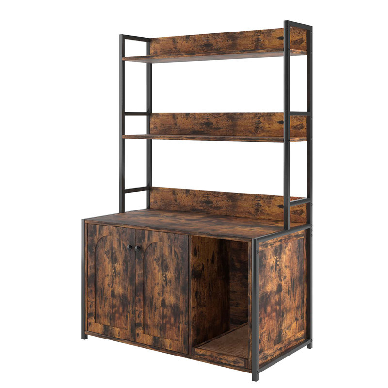 Grand bac à litière pour chat avec rangement, étagère pour chat caché, maison pour chat en bois avec bloc-notes, armoire pour chat robuste avec 2 portes