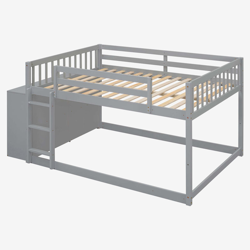 Lit superposé avec 4 tiroirs et 3 tablettes, Lit superposé double sur double, Gris