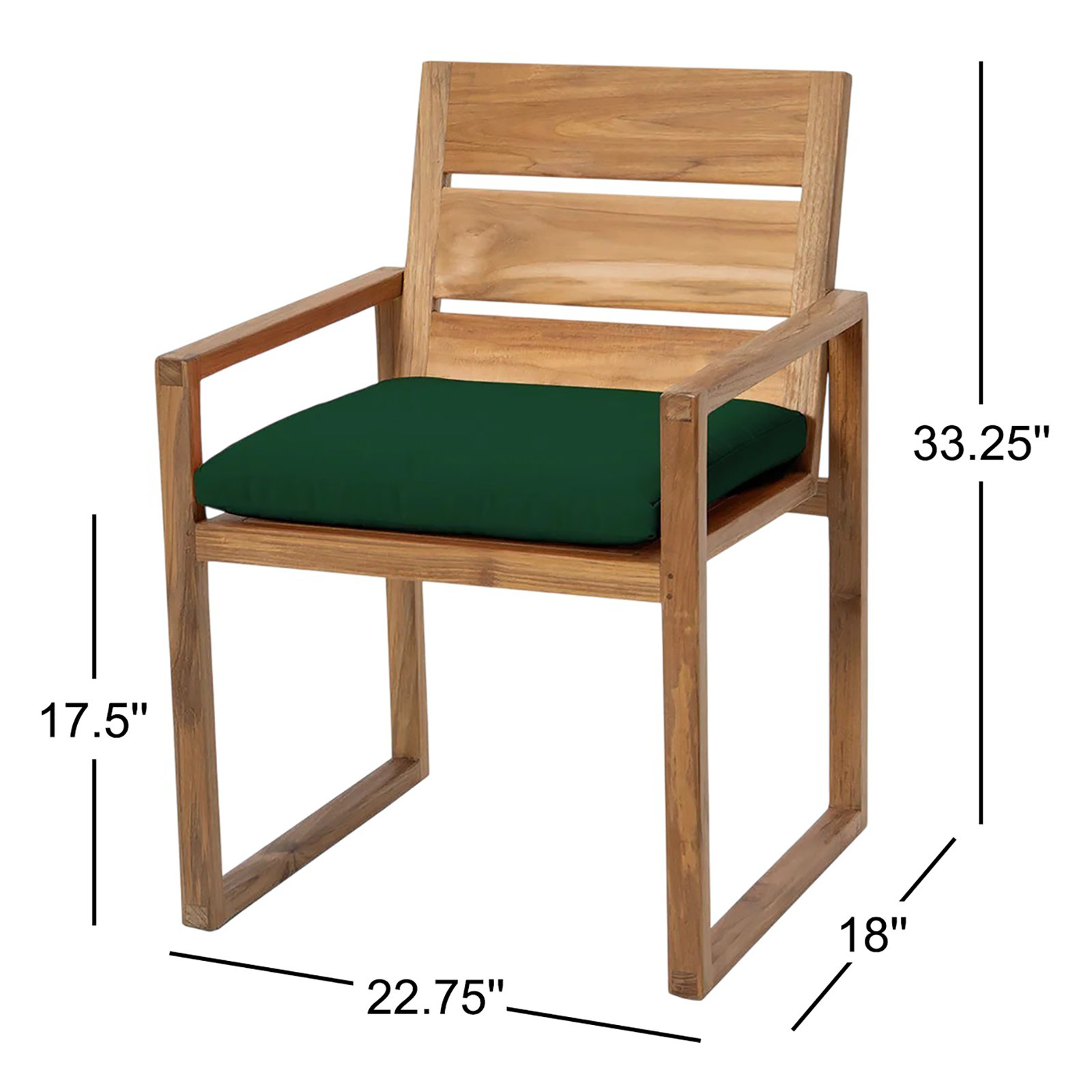 Uvita Teak Patio Dining Armchair with Cushion, Forest Green