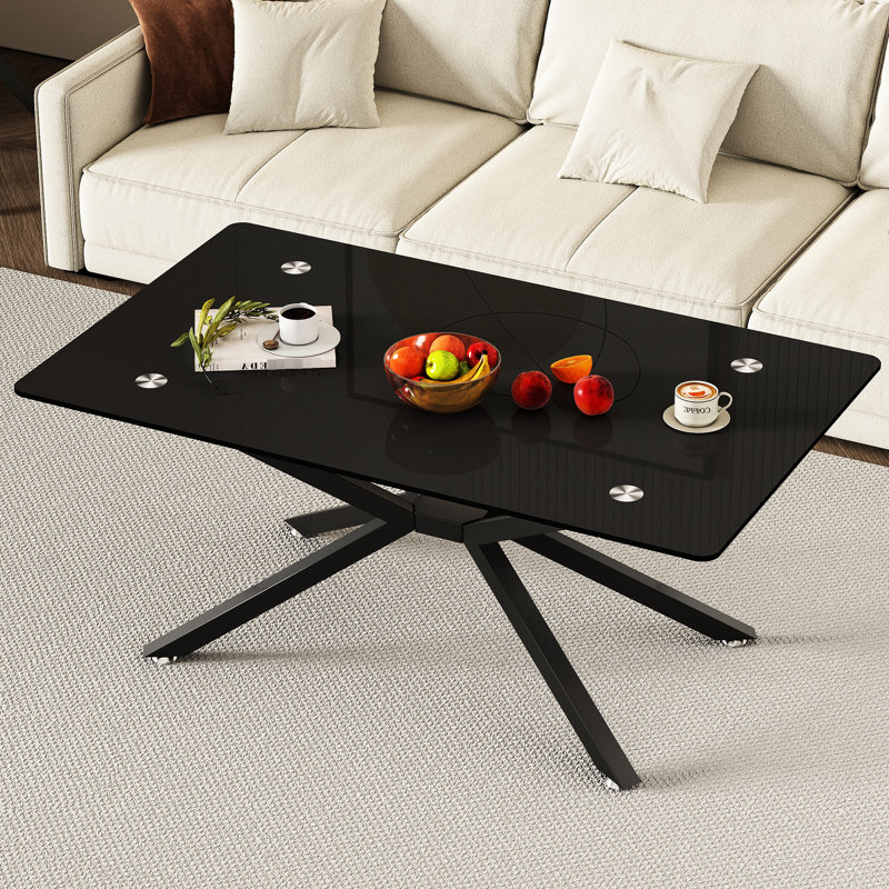 Table basse de 38,78 po en verre noir avec pieds en métal, look contemporain pour le rangement, stable, espace de conception moderne facile à nettoyer, assemblage simple