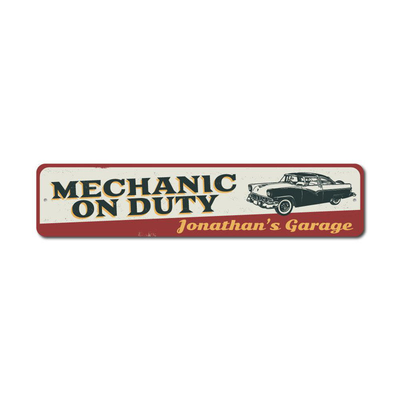 Enseigne en aluminium sur mesure mécanicien, H 6 po x l 24 po x P 0,063 po