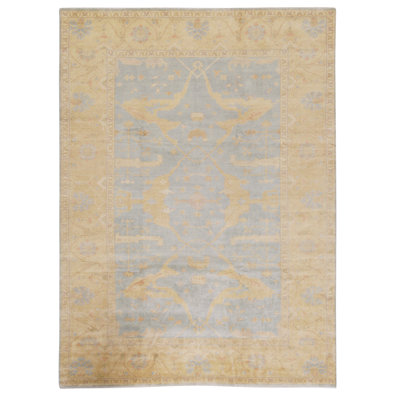 Tapis beige / gris noué à la main de qualité unique en son genre