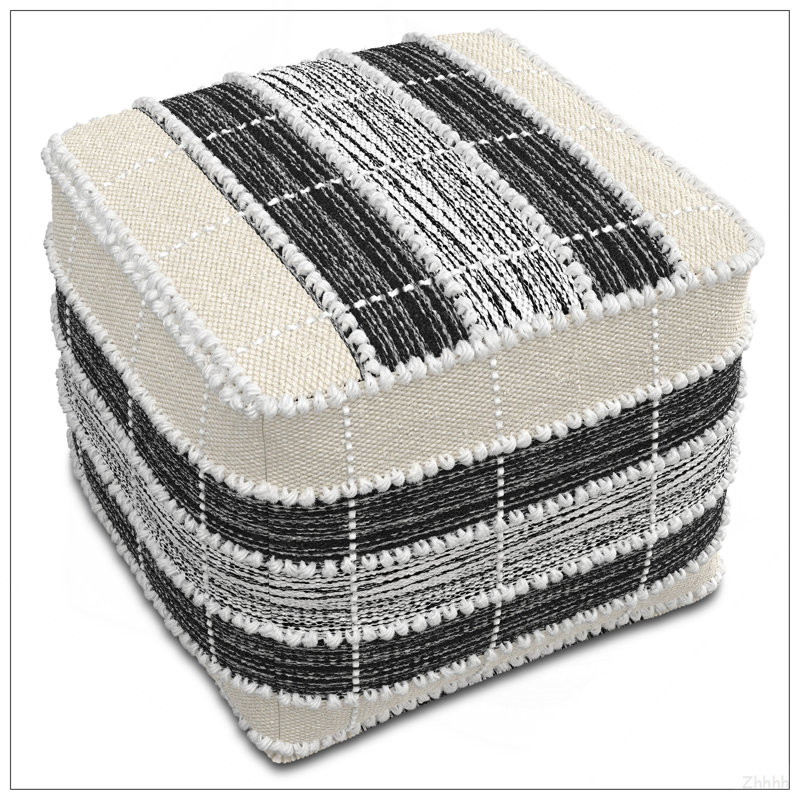 Pouf carré orge - blanc / beige / noir