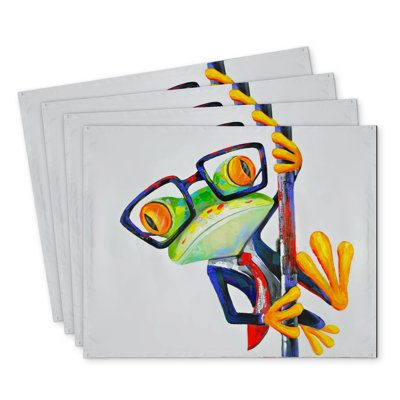 Funny Frog with Glasses Polyester Chandrine Set of 4 Decor