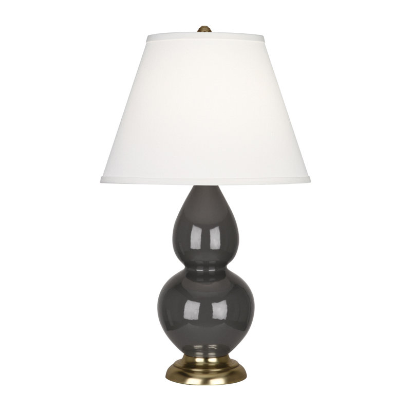 Small Double Gourd Ceramic Table Lamp, Ash/Antique Brass