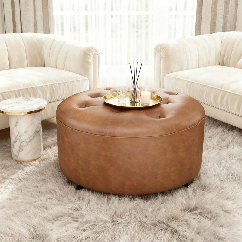 Upholstered Button Tufted Round Ottoman