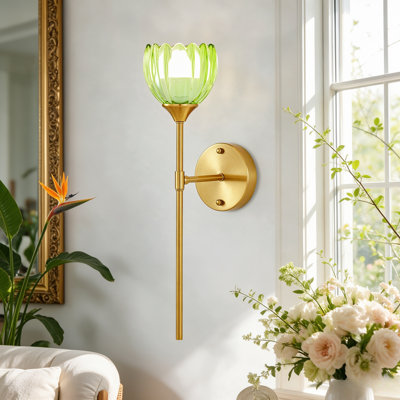 Battery Operated Tulip Wall Sconces Set of 2 (Bulbs Included), Rechargeable RGB Dimmable Wall Lights with Remote Control